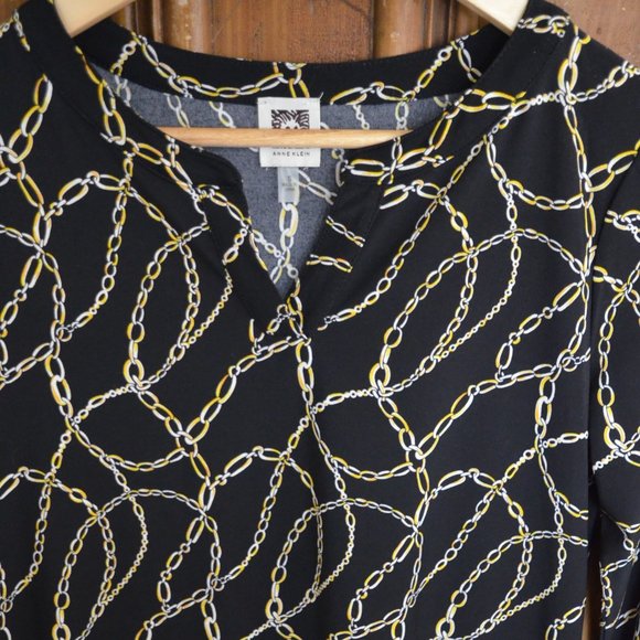 Anne Klein Black Top with Gold Chain Patterned Design Womens Size Small - Picture 3 of 11